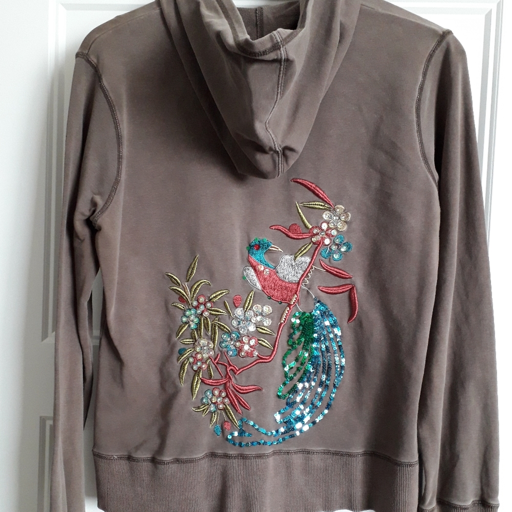 BCBGMaxAzria Embroidered Sequin Peacock Hoodie